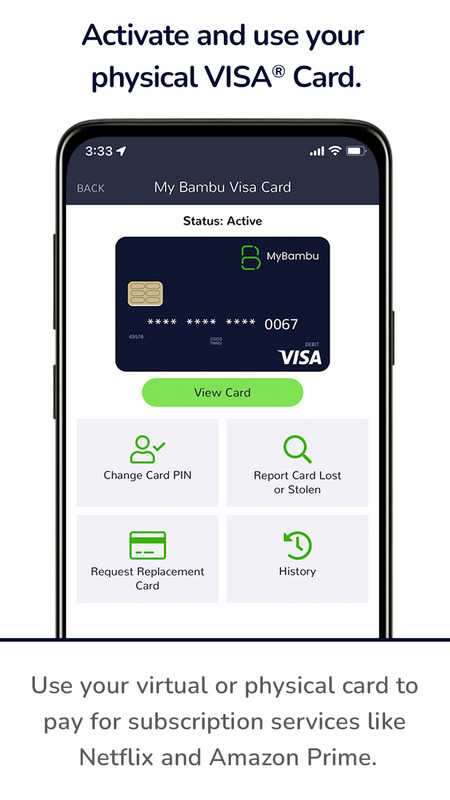 Activate and use your physical Visa Card on MYBambu APK