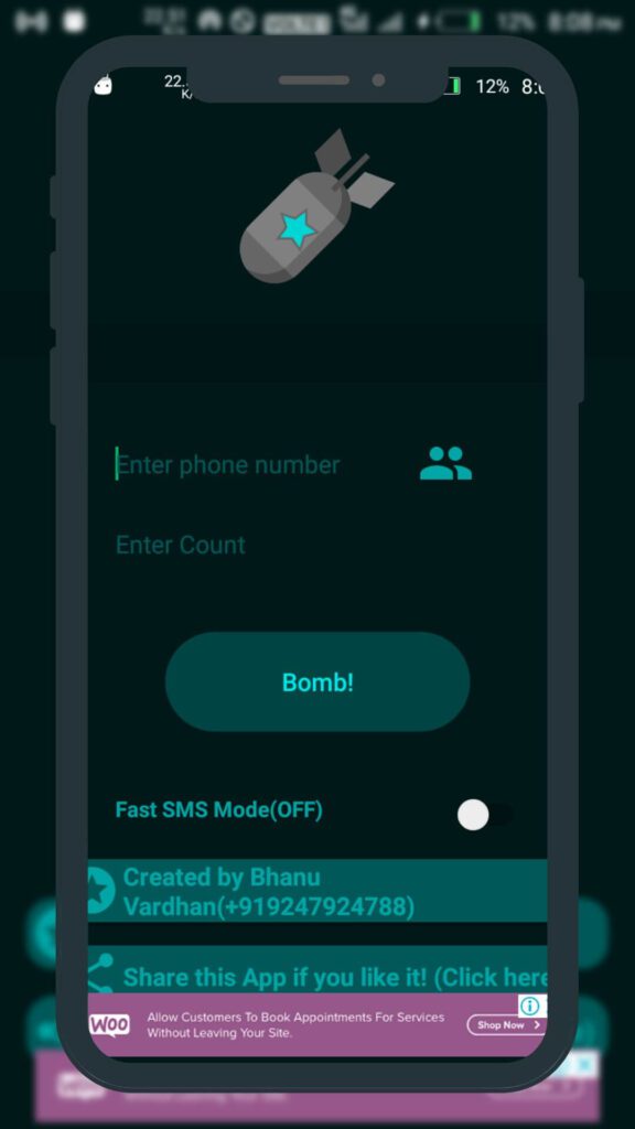 Main Page for SMS Bomber Pro APK